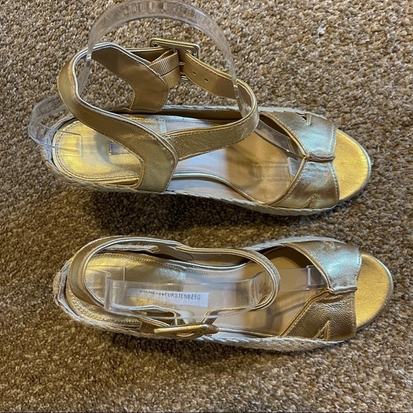 Diane von Furstenberg DVF Sudan Gold Leather Espadrille Wedge size 10M - Picture 6 of 11